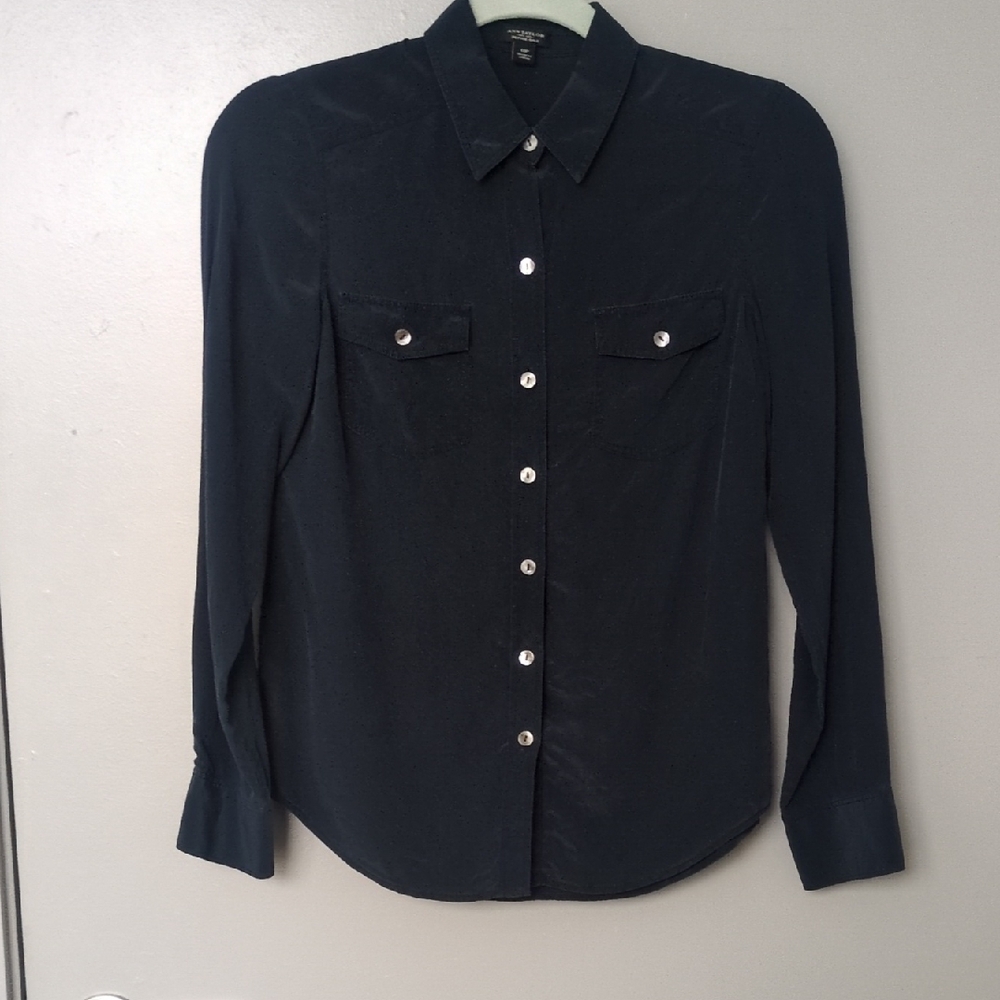 Ann Taylor Navy 100% Silk Blouse